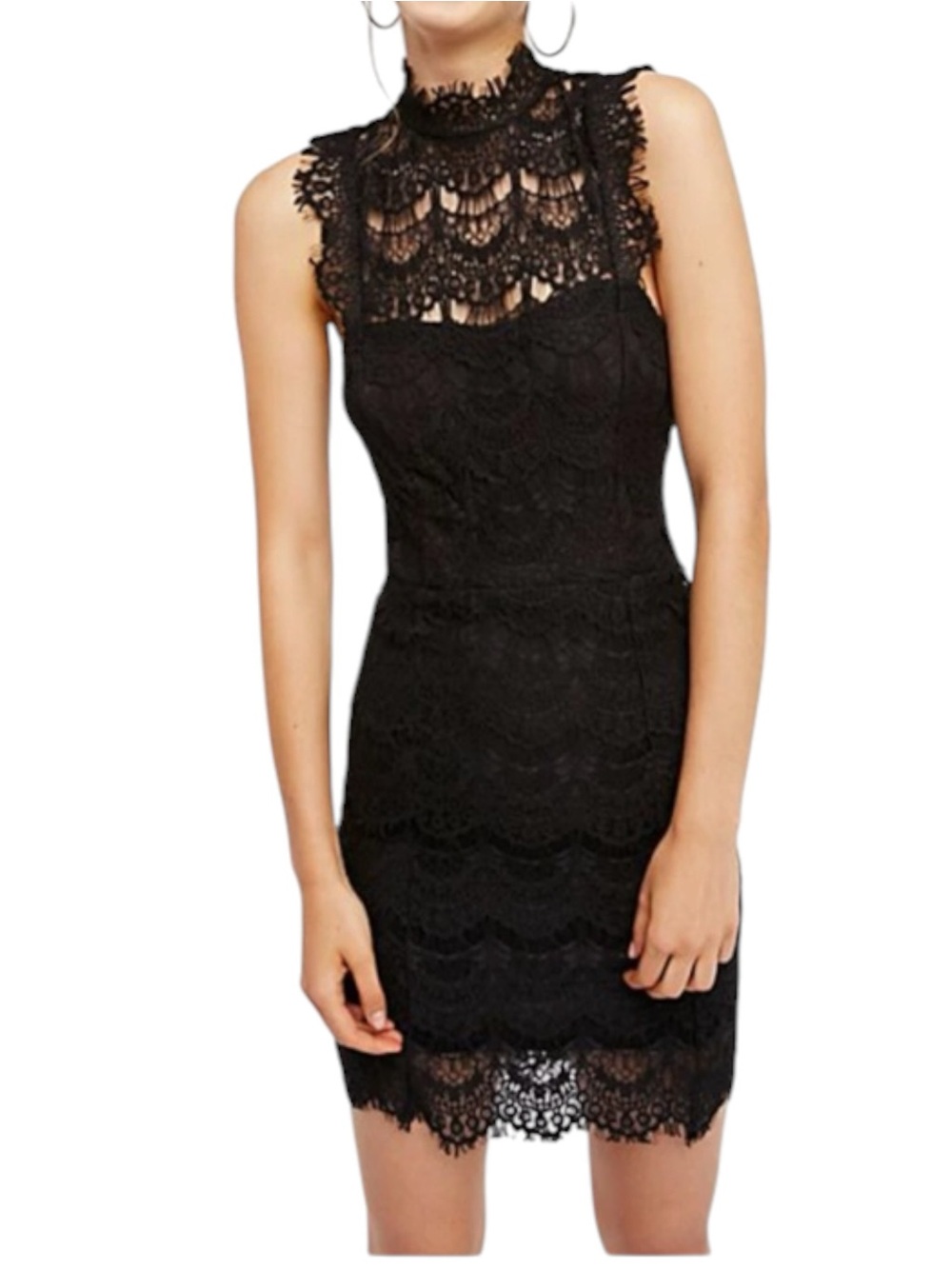 Free People Daydream Lace Slip Dress Mini Open Back Sleeveless Black S